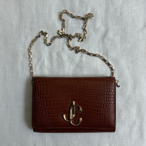 Jimmy Choo Croc-Embossed Leather Bag, Brown - Picture 5 of 7